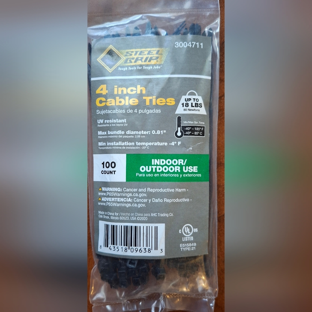 Steel Grip 4 in. L Black Cable Tie 100pk  M-100-4-UVC